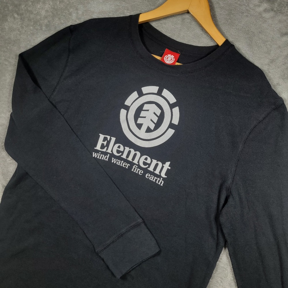 Vintage Element Shirt Mens XXL Black Long Sleeve Thermal Waffle Knit Skate Y2K